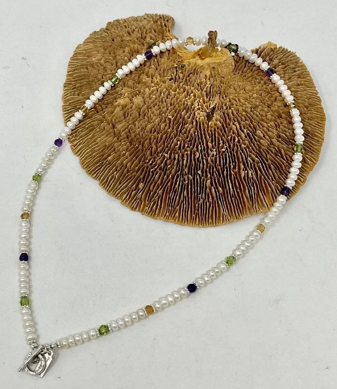 Necklaces and pendants with celestial starburst designs for a radiant look-Pearl, Amethyst, Peridot, Citrine, Hill Tribe Silver Necklace