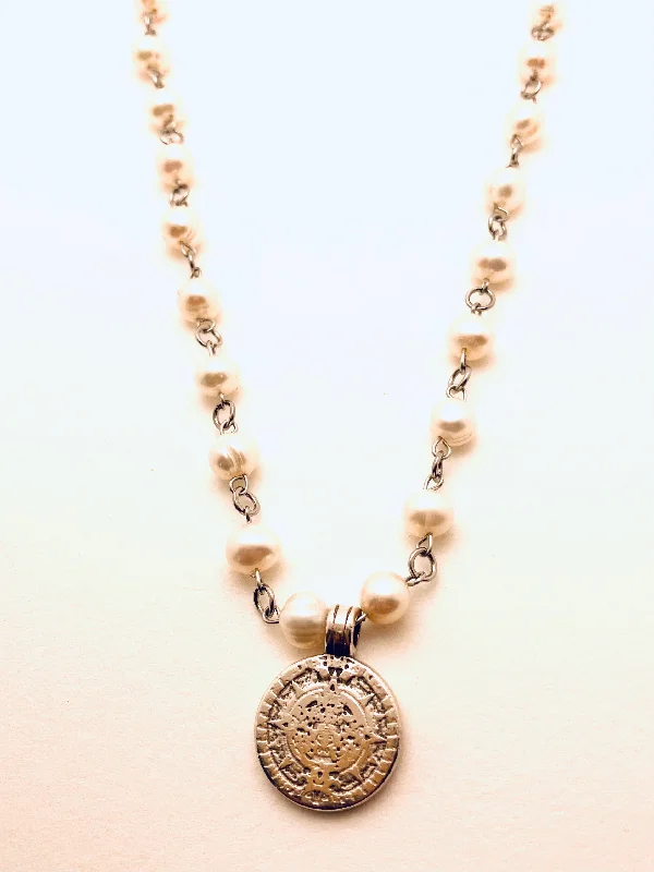 Necklaces and pendants with leaf-shaped designs for an earthy, organic feel-Pearl Coin Necklace