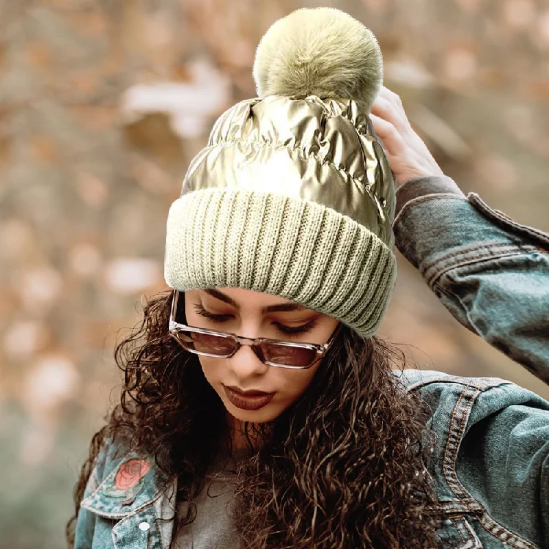 Unique necklaces and pendants with engraved messages for a sentimental gift-Puffer Pom Pom Hat in Gold