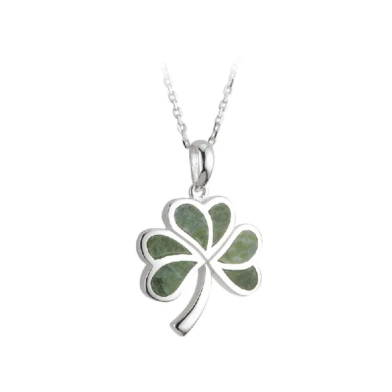 Necklaces and pendants with star-shaped designs for a whimsical, celestial touch-Authentic Sterling Silver Shamrock Pendant with Connemara Marble