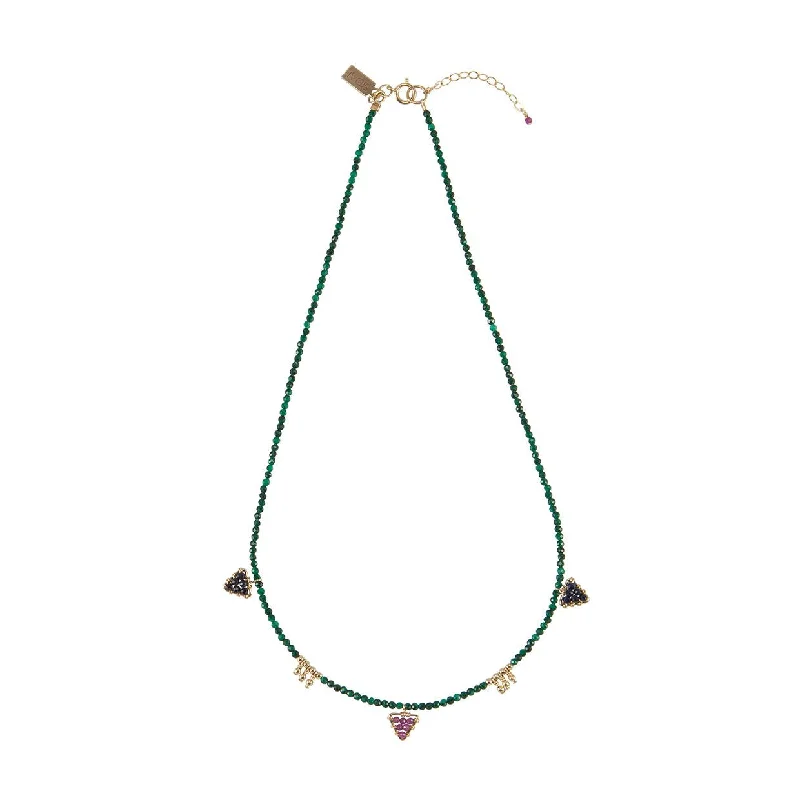 Elegant necklaces and pendants with gold chains for a chic, timeless appearance-Short Gemstone Malachite Necklace With Triangles - MALACHITE/BLUE SAPPHIRE/RUBY/GOLD