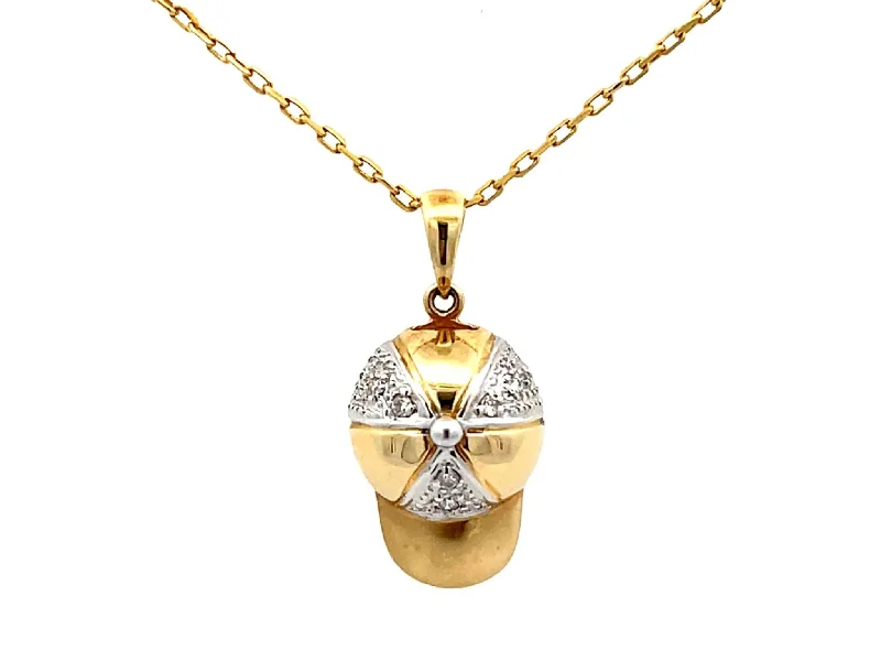 Beautiful necklaces and pendants with moon and star charms for a dreamy effect-Solid Gold Baseball Hat Diamond Pendant Necklace