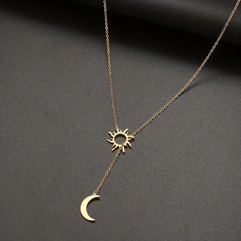 Necklaces and pendants with enamel accents for a colorful, eye-catching appearance-Stainless Steel Sun Totem and Moon Necklace