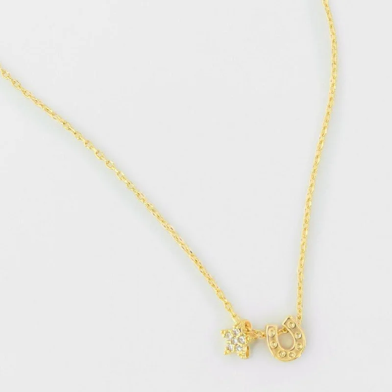 Best necklaces and pendants with butterfly wings for a delicate, graceful style-Star and Horseshoe Necklace Gold