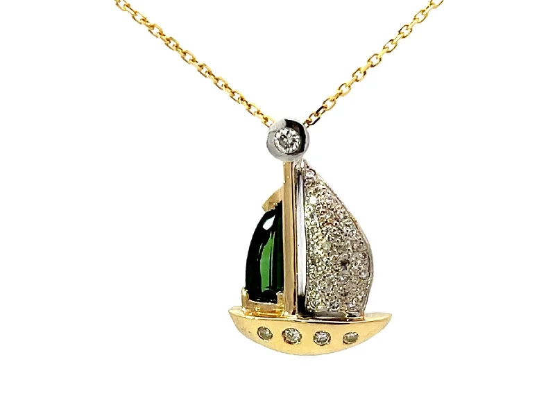 Best necklaces and pendants with floral designs for a feminine and elegant feel-Tourmaline Diamond Boat Necklace Solid 14k Yellow Gold