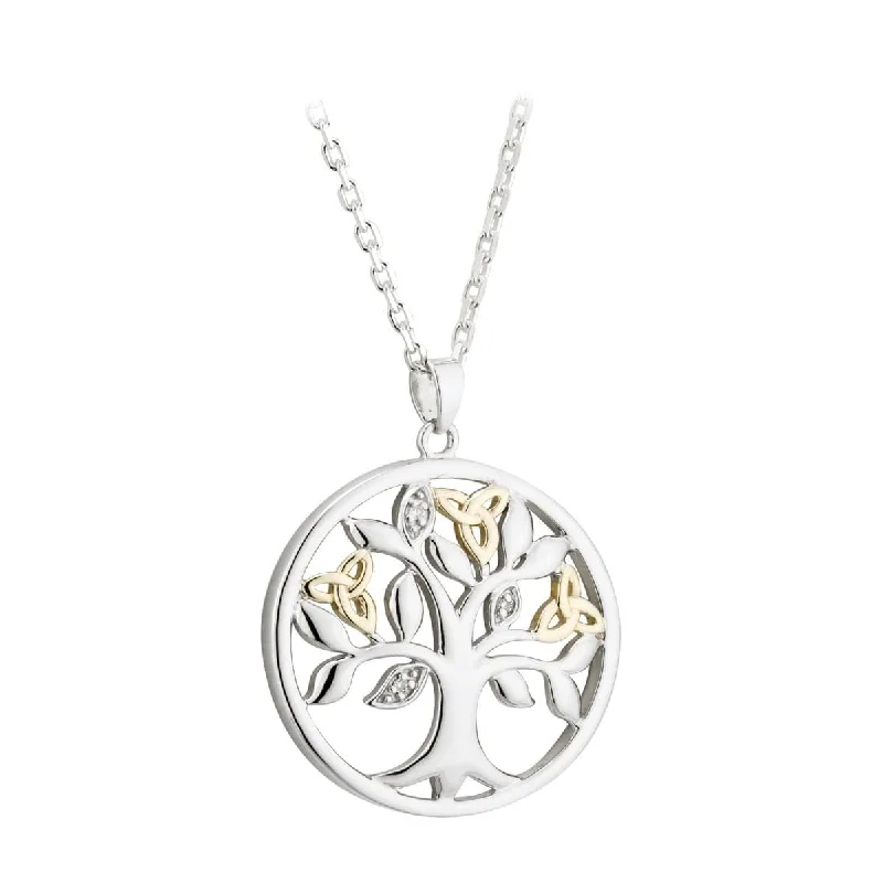 Best necklaces and pendants with glowing moonstone for an ethereal glow-Tree of Life Pendant: Sterling Silver, Gold, and Diamonds – Irish Symbol of Family and Growth