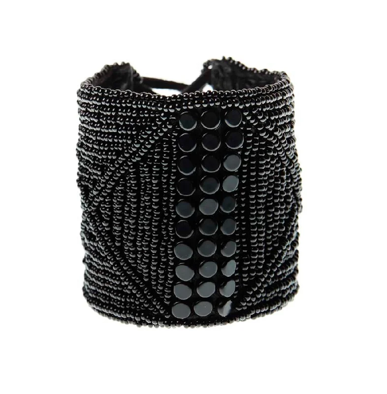 Necklaces and pendants with celestial starburst designs for a radiant look-Wide Leather Cuff - BLACK